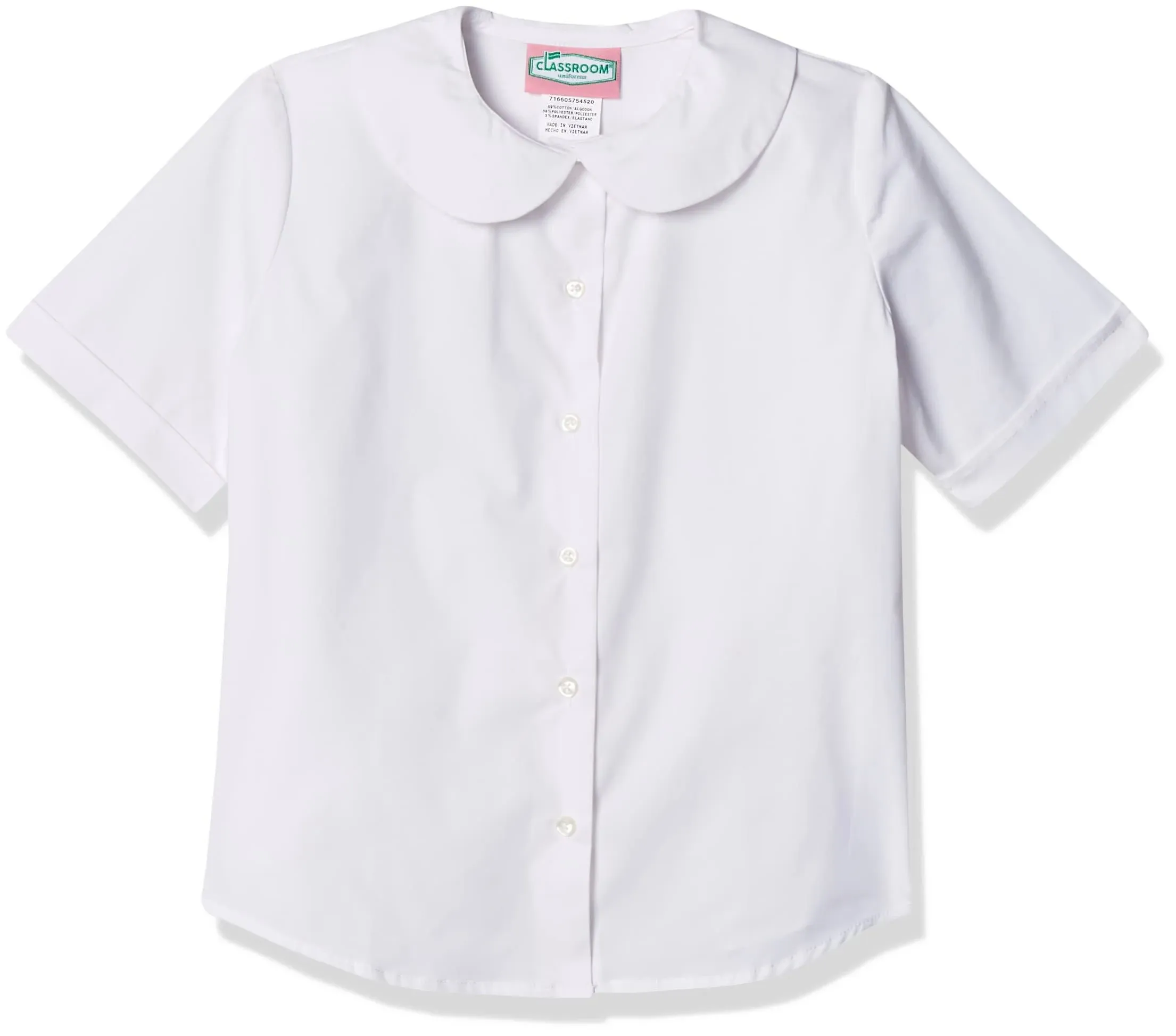 Classroom Uniforms Girls Short Sleeve Peter Pan Blouse - White (L)