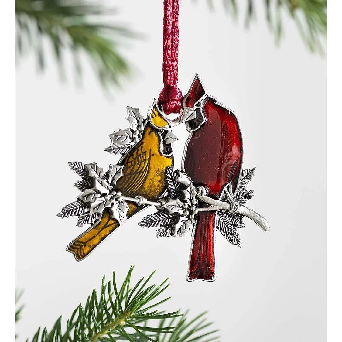 2024 New Solid Pewter Christmas Tree Ornament, Double-Sided Handcrafted Hanging Pewter Christmas Ornament, DIY Craft Hanging Ornaments for Christmas Trees Home Party Party Gifts (Cardinals)