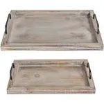 BESTi Rustic Vintage Food Serving Trays Set of 2 | Nesting Wooden Board with Met