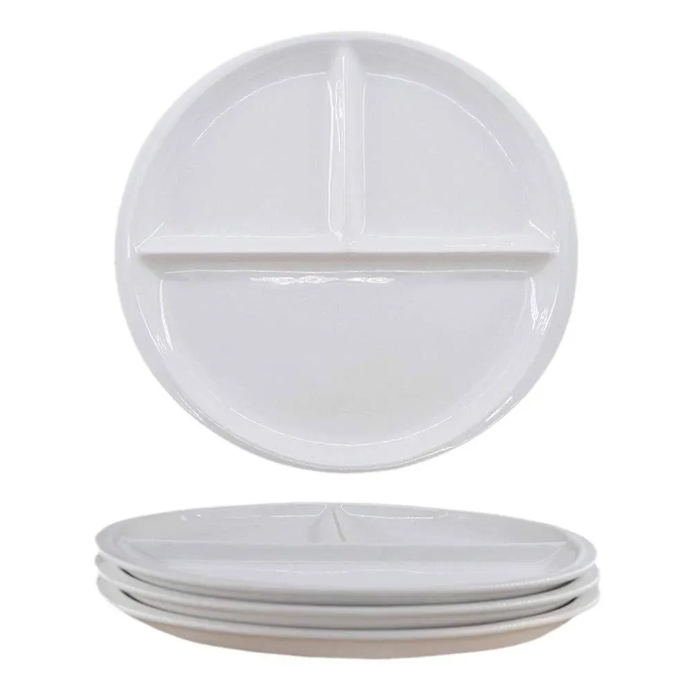 4 pcs Elegant Round Shaped Ceramic Divided Plate Dinner Plates Luncheon Plates Salad Plates Dishes for Kitchen