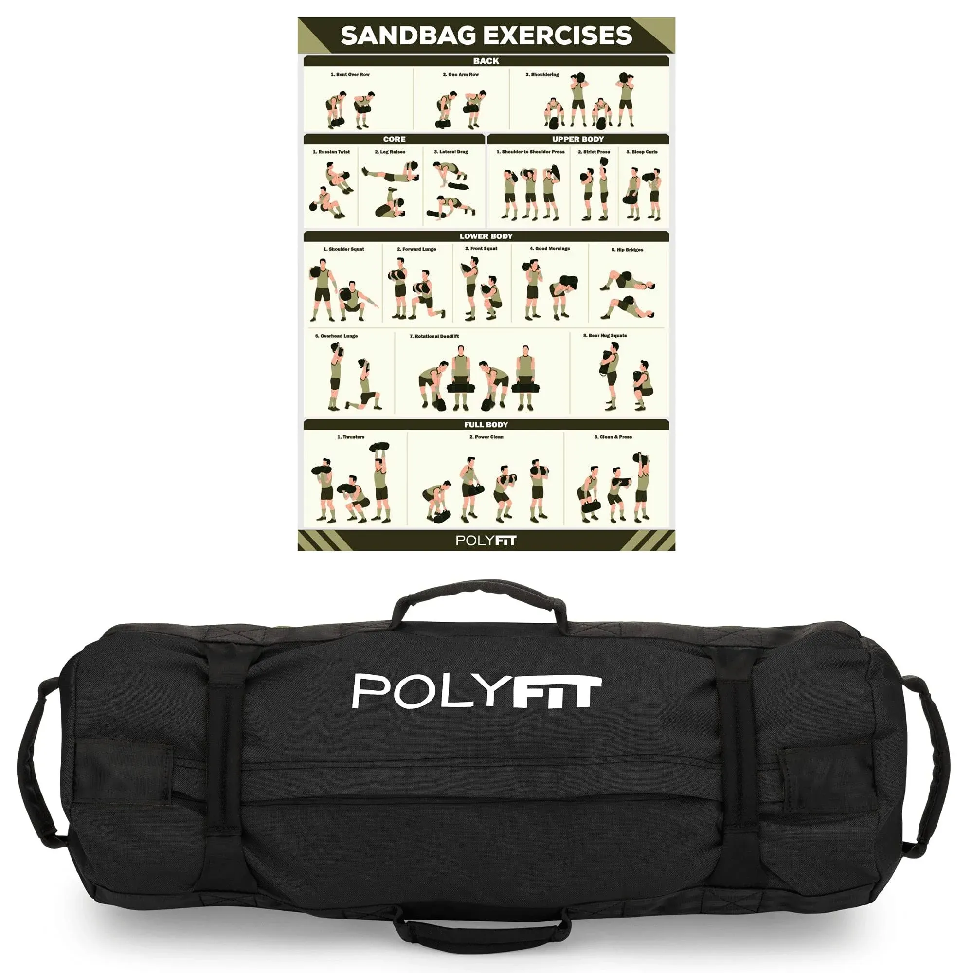 Polyfit Classic Sandbag - Heavy Duty Workout Sandbag for Fitness with 8 Gripping ...