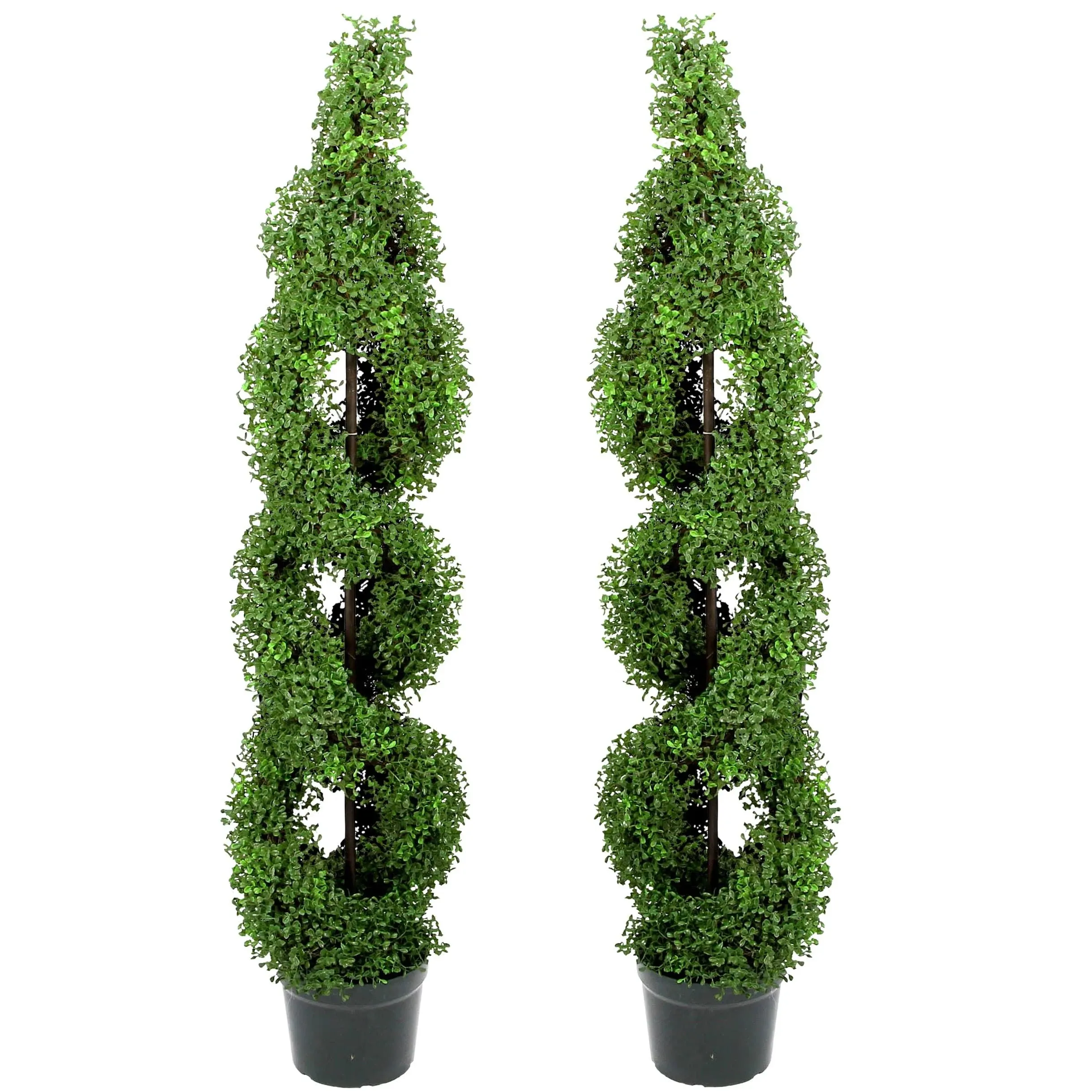 5 Feet Artificial Boxwood Leave Double Spiral Topiary In Plastic Pot, Green, Set - Contemporary - Artificial Plants And Trees - by Admired by Nature | Houzz