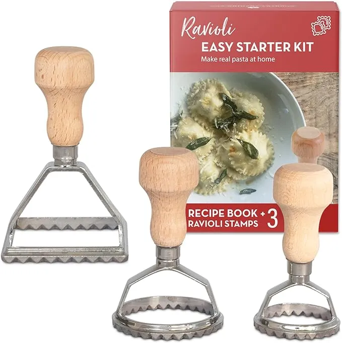 Country Trading Co. Easy Ravioli Maker Starter Kit | 3 Ravioli Mold Pasta Gift Set + Cookbook | Ravioli Press Guide to Making Ravioli and Stamp Stuffe