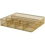 Martha Stewart Ryder Gold Mesh Metal 6 Compartment Large Desk Drawer Organizer for Accessories and Office Supplies