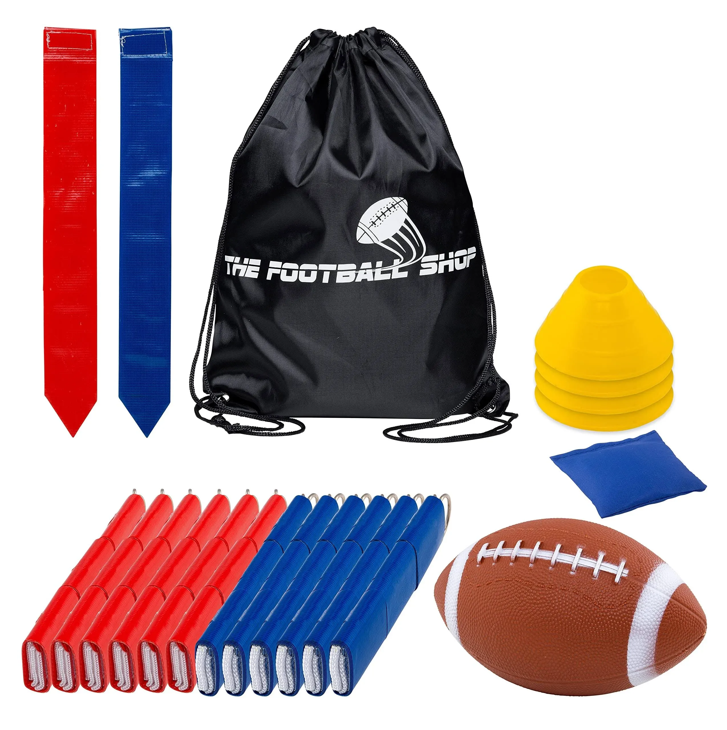 Flag Football Set for 12 Players - Includes Durable Flag Belts and Flags, Cones, Bean Bag, Carrying Backpack, and Football - Huge 55 Piece Complete Set