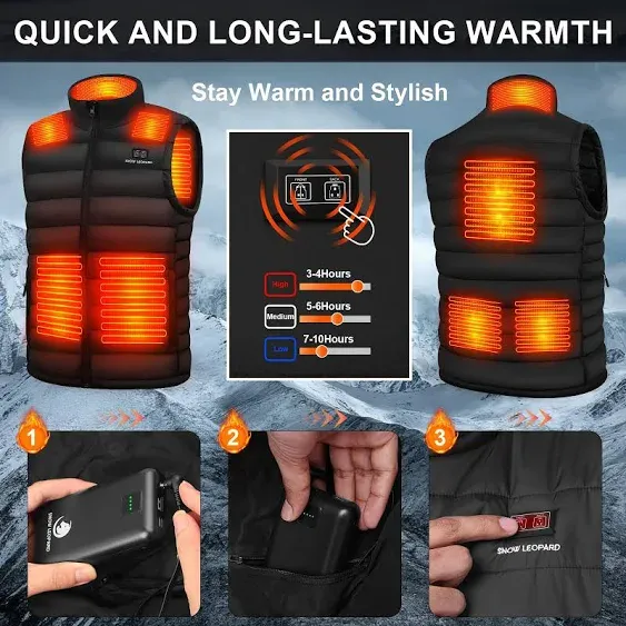 Snow Leopard Men's Heated Vest with Battery Pack Heated Hunting Vest, Winter ...