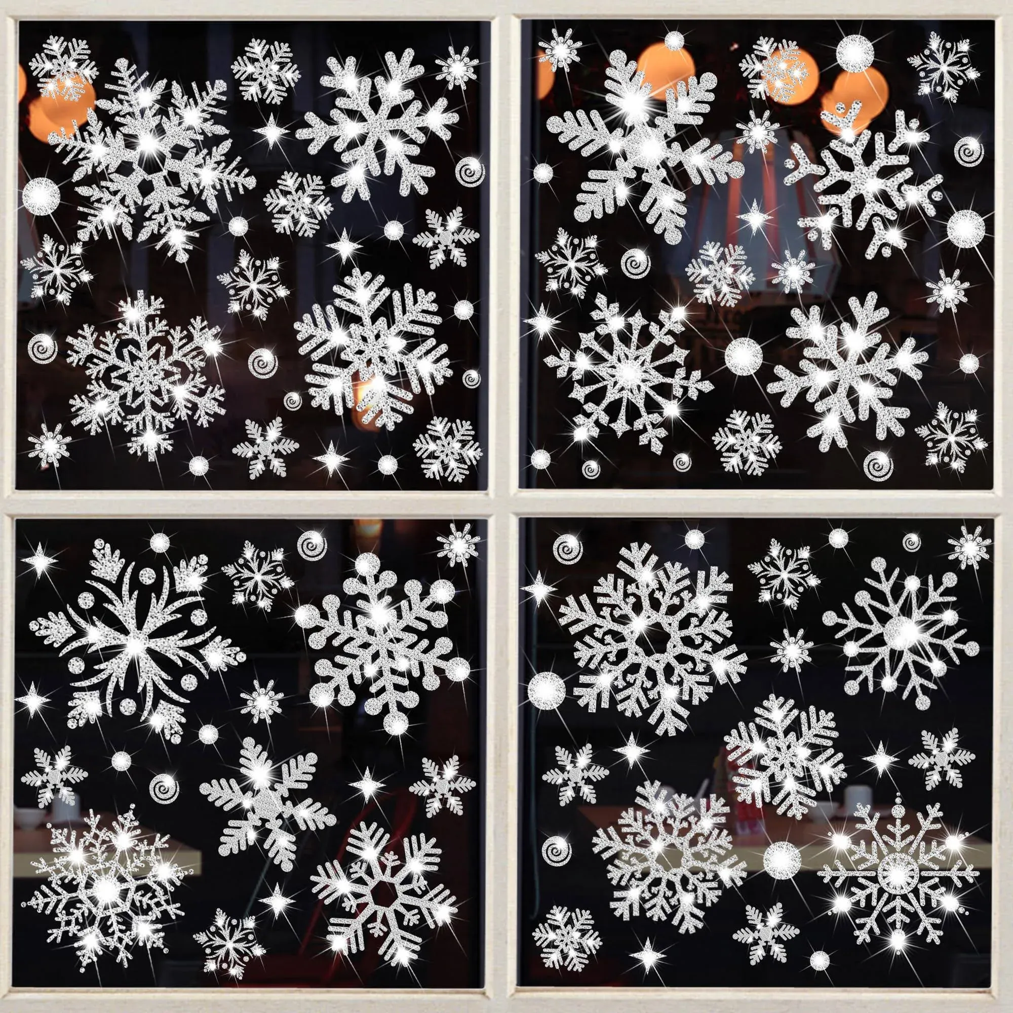 Glitter Snowflake Window Stickers 147PCS Sparkling Snowflake Window Clings Wi...