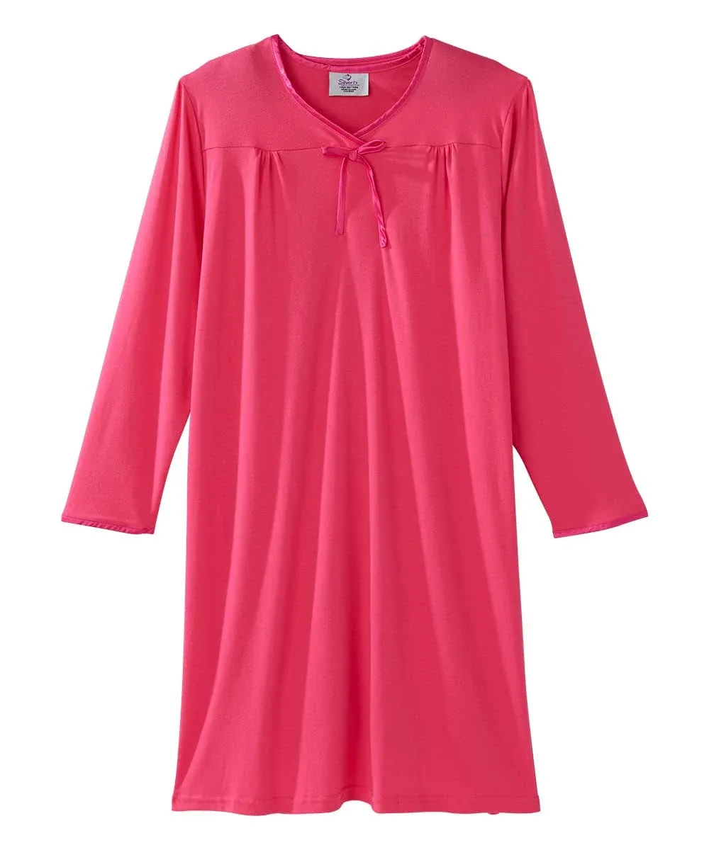 "Silverts Women's Antimicrobial Open Back Nightgown Pink "