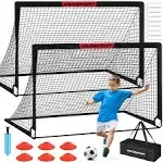 Kids Soccer Goals for Backyard Set - 2 of 6x4 ft Portable Soccer Goal Training Equipment, Practice Soccer Net with Soccer Ball, Cones, Bag, Soccer