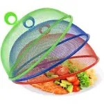 Metal Mesh Screen Food Cover Tent Umbrella, 10.75 inch, 3 Pack Green Blue Red