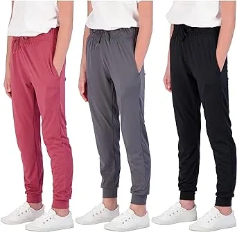 Real Essentials 3 Pack: Girls' Lounge Joggers Soft Athletic Performance Casual ...