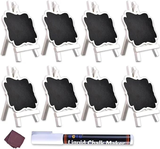 Mini Chalkboards with White Wooden Easel,Suit for Marker & Chalk,Perfect for Wedding Party and Daily Home Decoration-Pack of 8