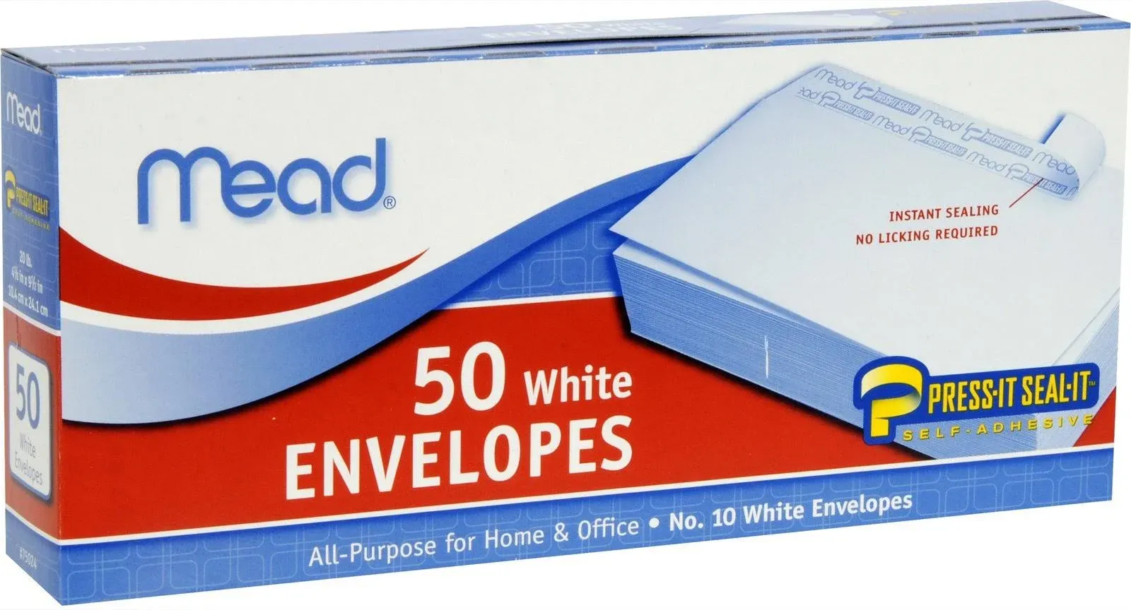 Mead Pressit Sealit Business Envelope, 4 1/8" x 9 1/2", White - 50 count