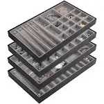 Set of 4 Stackable PU Leather Jewelry Organizer Trays, MK212-1ABCD(BL<wbr/>ACK) 