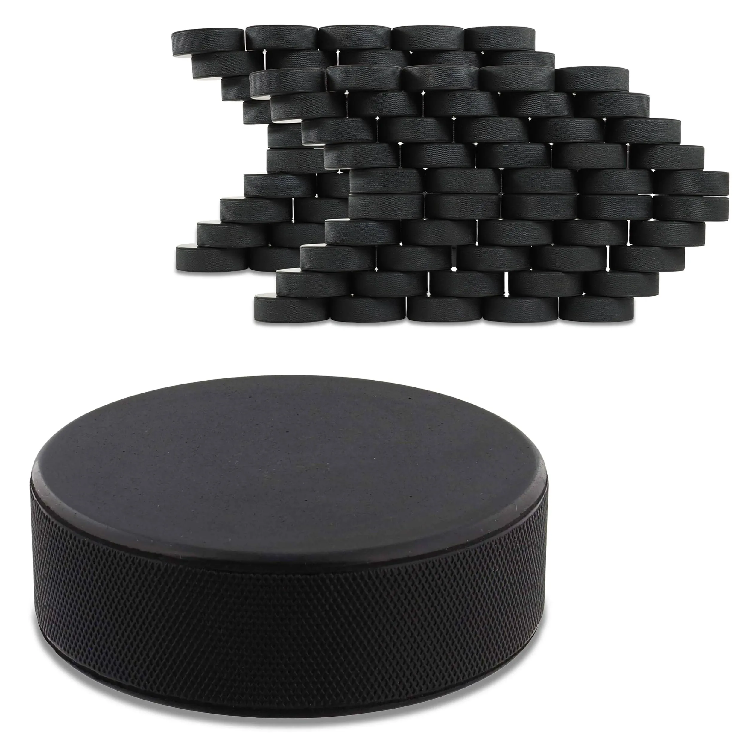 Swing Sports Hockey Pucks Bulk Set - 100pk Rubber Street Hockey Pucks 6oz Hockey Biscuits for Outdoor and Ice Practice