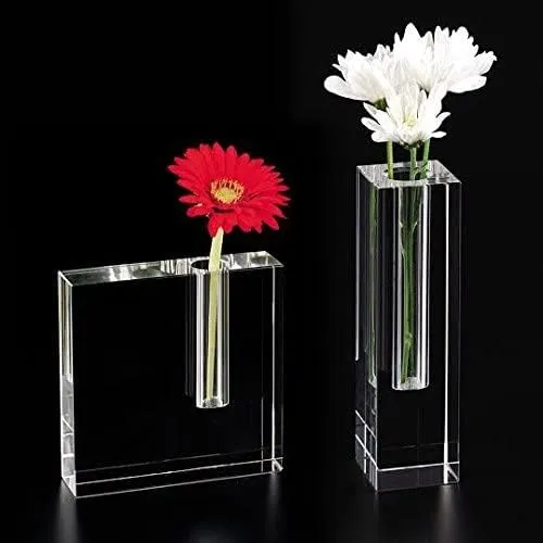 The Block Large Handcrafted Architectural Optical Crystal Bud Vase 6 x 6