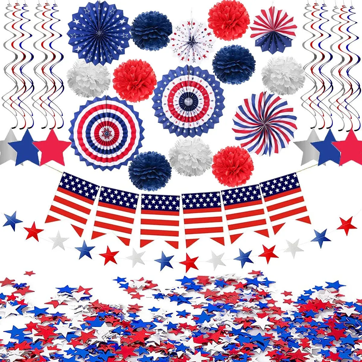 Jofan 30 Pcs 4th of July Decorations Set with Red Blue White Decor for Independence Day Fourth of July Decor