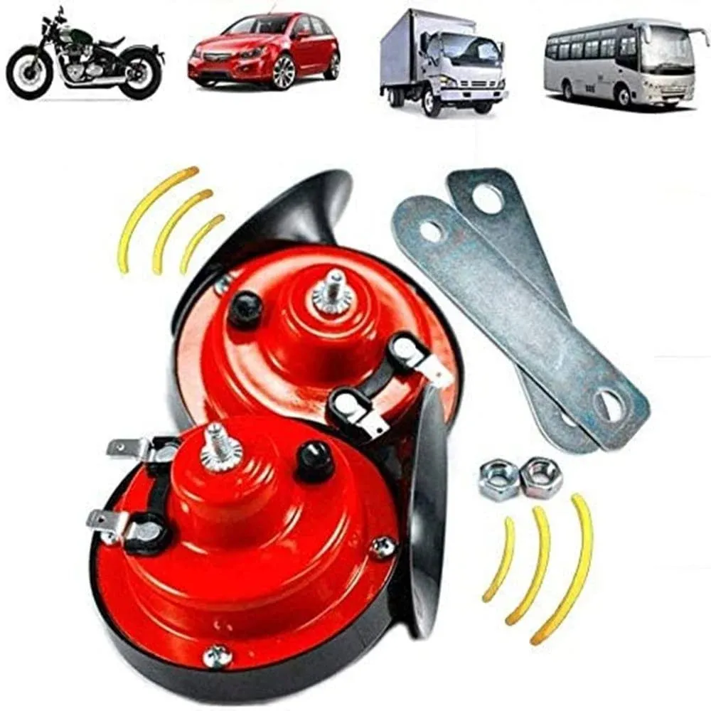 Loud Train Horn，12VLoud Air Electric Snail Horn,Waterproof Motorcycle Car Horn,Double Horn Raging Sound for Motorcycle