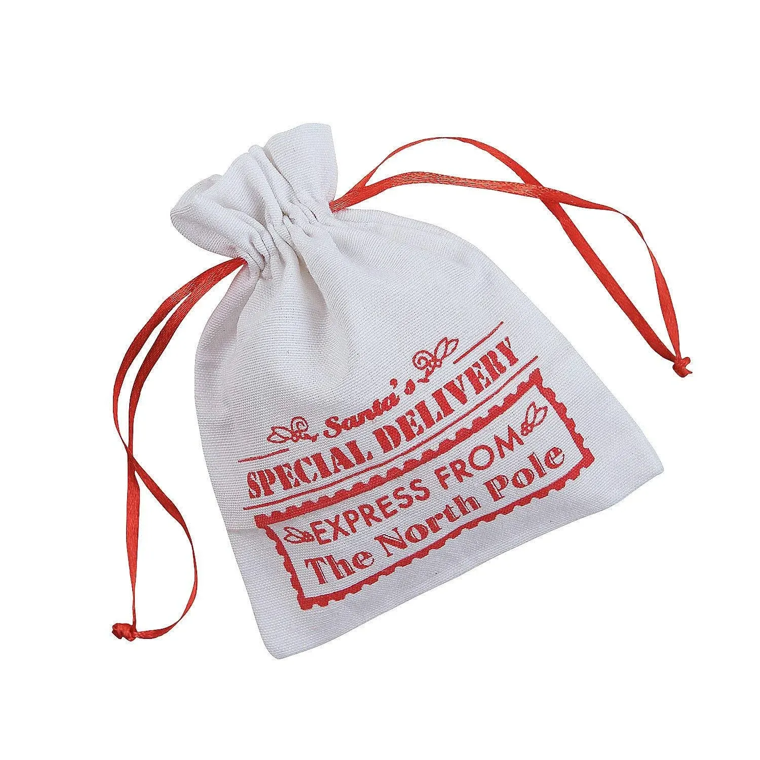 Mini Santa Canvas Drawstring Bags, Party Supplies, 12 Pieces