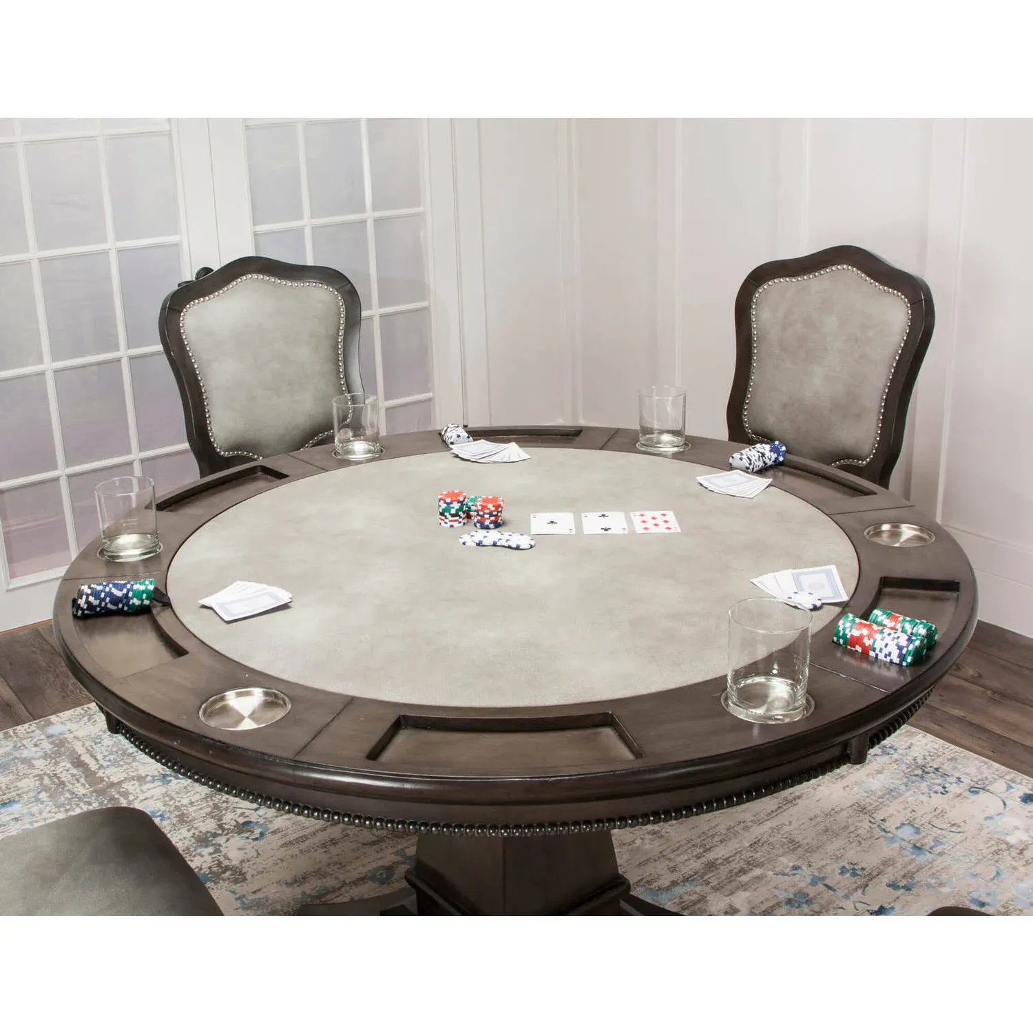 Vegas Dining and Poker Table, 2 in 1 Game, Gray/Black/Off<wbr/>-White