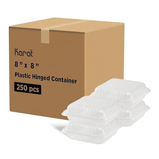 Hinged Container, 8\'\' x 8" PP Plastic, Clear - 250 pcs