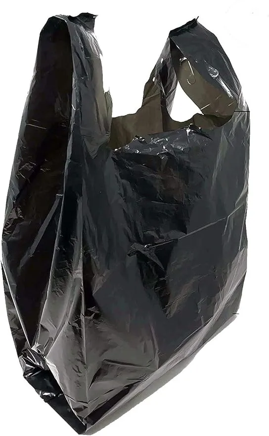 Homerite Grocery Shopping Plastic T-Shirt Bags Plain 12 x 7 x 21 (Black, 150)