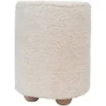 Bloomingville Round Cotton Sherpa Pine Wood Feet Pouf, Cream