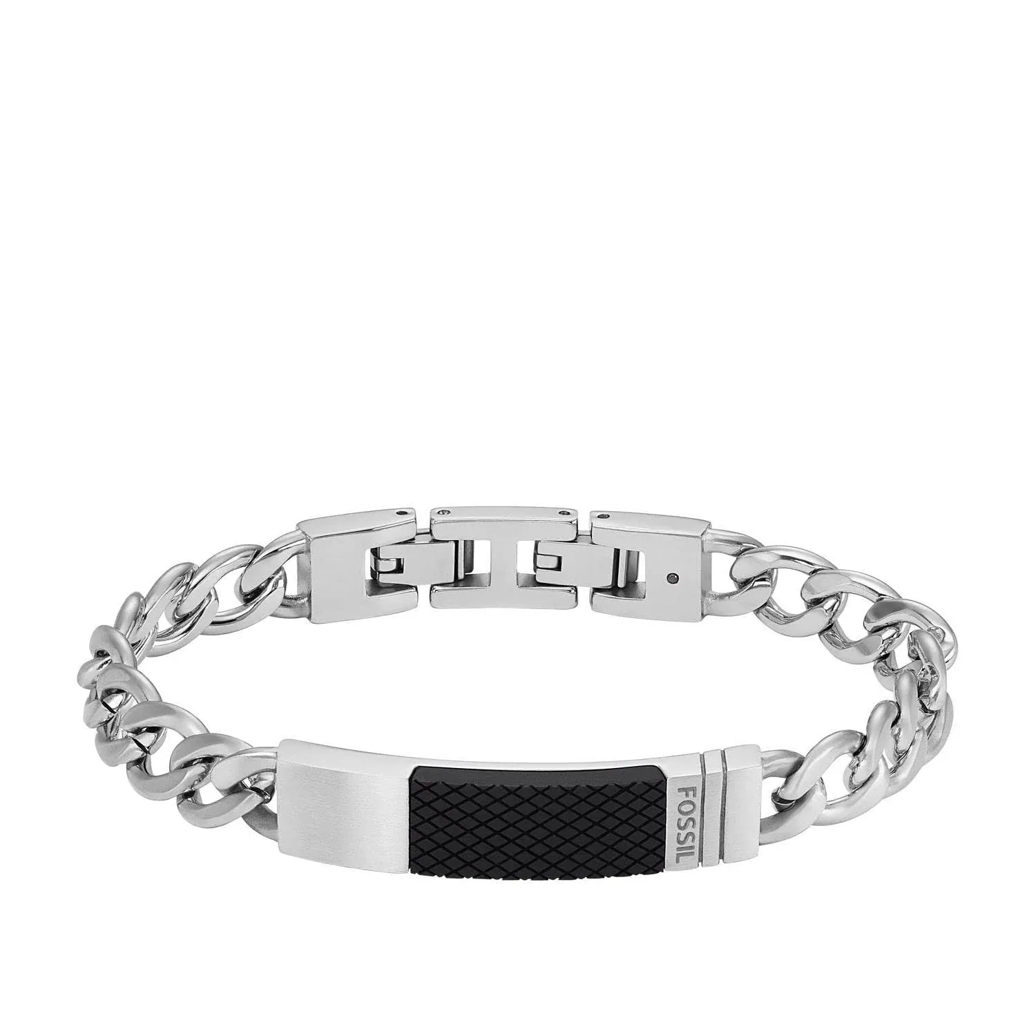 Fossil Men's Textured Plaque Stainless Steel Chain Bracelet - Silver