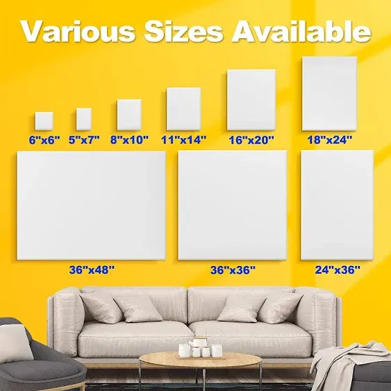 Stretched Canvases for Painting 5 Pack 12x24 Inch, 100% Cotton 12.3 oz Triple Primed Painting Canvas, 3/4" Profile Acid-Free Large Paint Canvas Blank Canvas for Acrylic Pouring Oil Watercolor Painting