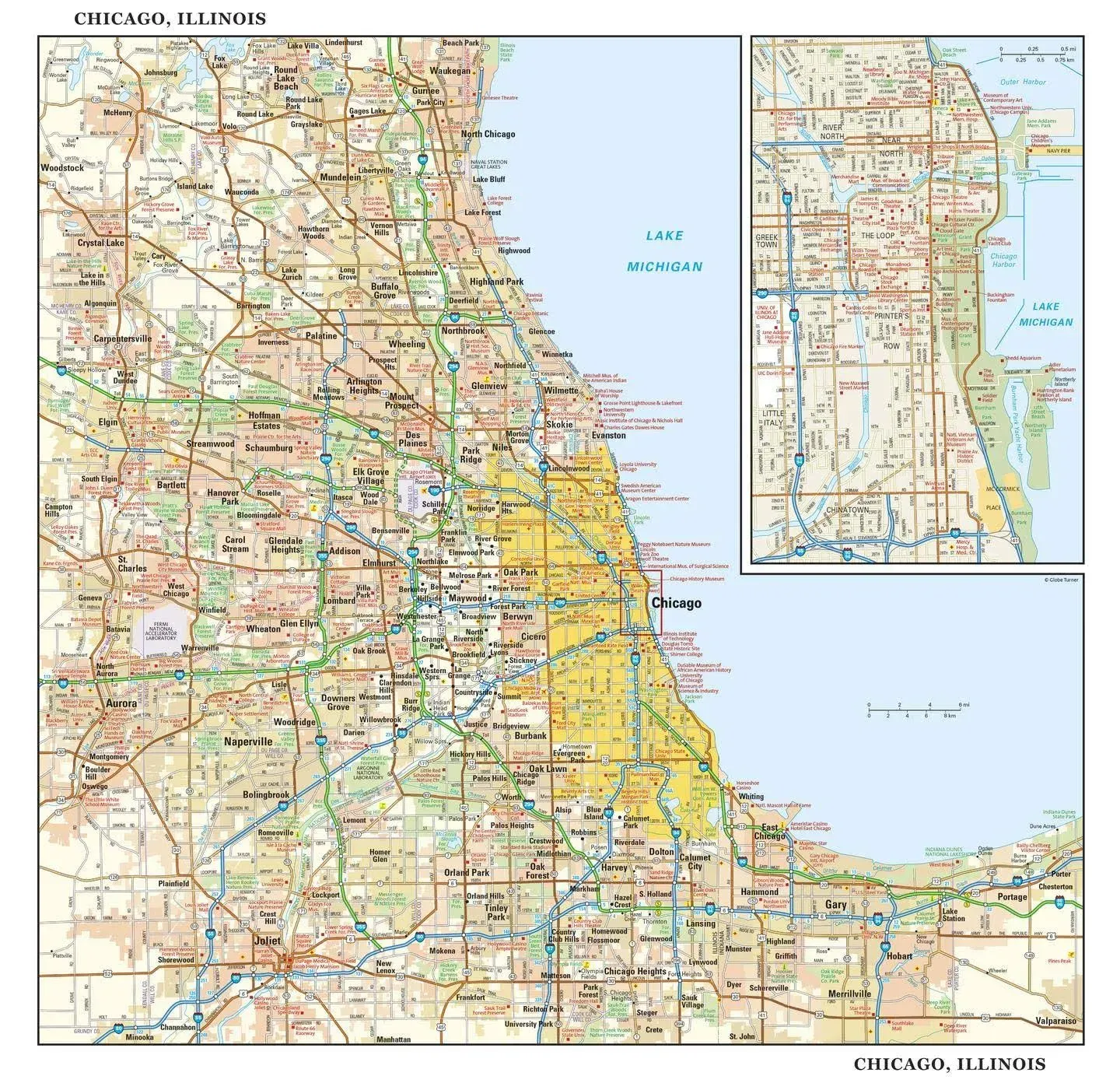 Chicago Illinois Wall Map