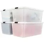 91 Quart Stackable Plastic Storage Bins with Lids and Latching Buckles, 4 Pack