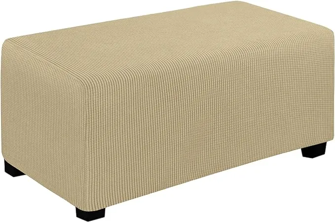 Easy-Going Stretch Ottoman Cover Folding Storage Stool Furniture Protector Soft Rectangle Slipcover with Elastic Bottom(Ottoman Large,Beige)