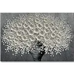 Epicler 30x45 inch hand-painted oil painting, white bouquet oil painting, can...