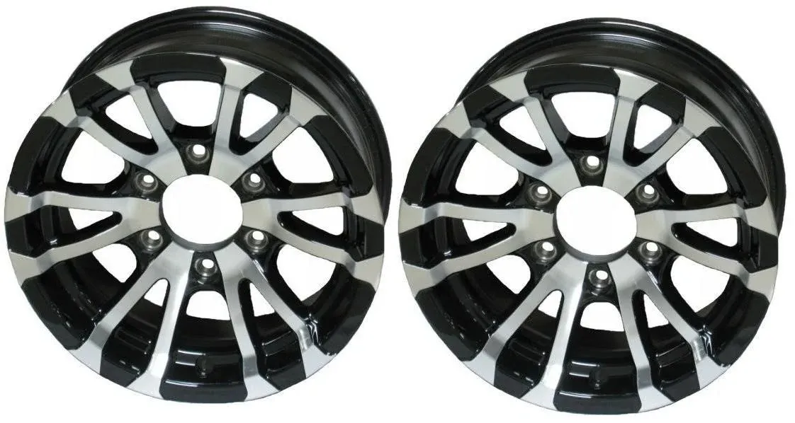 Two Aluminum Trailer Rims Wheels 6 Lug 15 in. Avalanche V-Spoke / Black