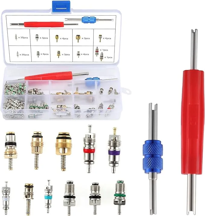 OCR 102PCS Car Air Conditioner Valve Core R12 R134a Automotive Air Conditioning Refrigeration Tire Valve Stem with Double Head Dual Dismantling Remover Tool Assortment Kit (102PCS)