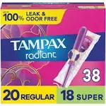 Tampax Radiant Tampons Trio Pack, Light/Regular/Super, Unscented, 80 ct.