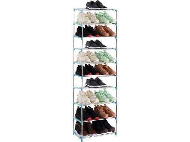 10-Tier Stackable Small Shoe Rack, Lightweight Shoe Shelf Storage Organizer for Entryway, Hallway and Closet (Blue)