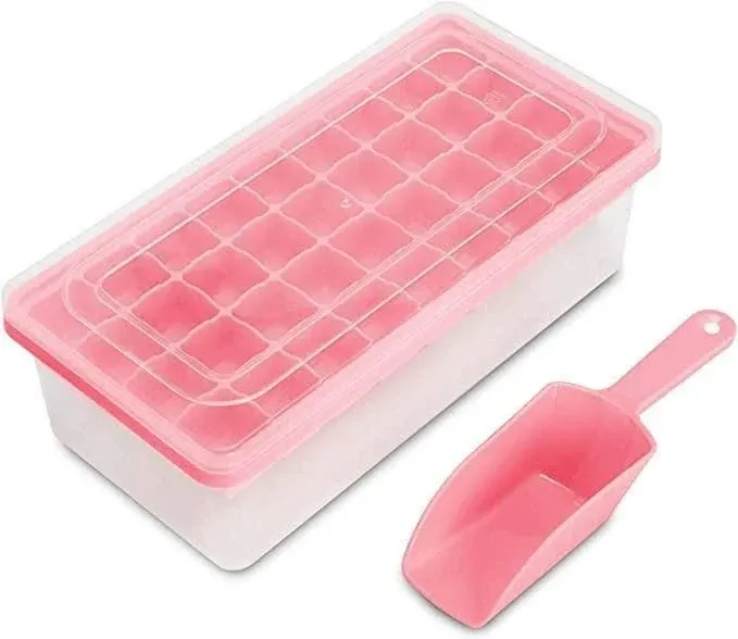 Yoove Ice Cube Tray with Lid, Bin, Scoop - 36 Mini Cube BPA Free Silicone Ice Tray for Freezer Pink