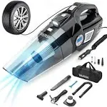 Fahuac 4-in-1 Car Vacuum Cleaner Tire Inflator - Portable High Power Handheld Car Vacuum Cleaner 7000PA/130W/DC 12V with LCD Tire Pressure Display LED Light Wet/Dry Air Compressor