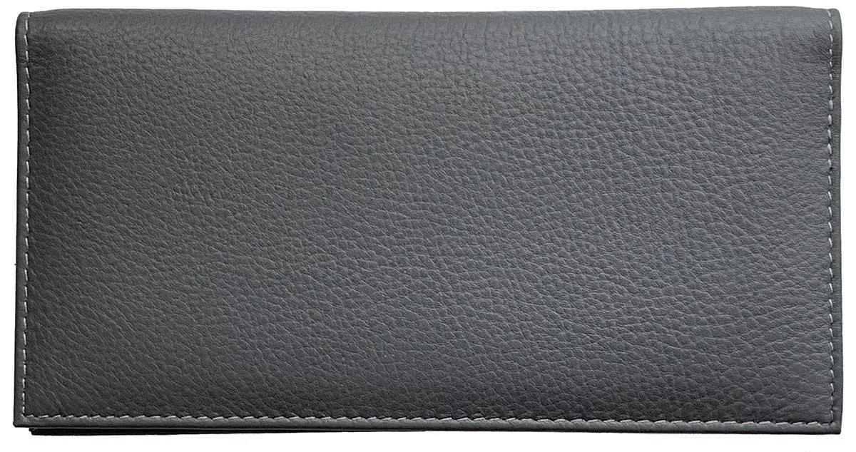 Grey Basic Genuine Leather Checkbook Cover For Men & Women