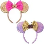 Mouse Ears Headbands, 2 PCS Castle Mouse Ears for Women Girls, Shiny Bow Headbands Themed Park Ears Cosplay Accessories