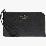 Kate Spade Lucy Medium L-Zip Leather Wristlet In Black KD546 $139 NWT