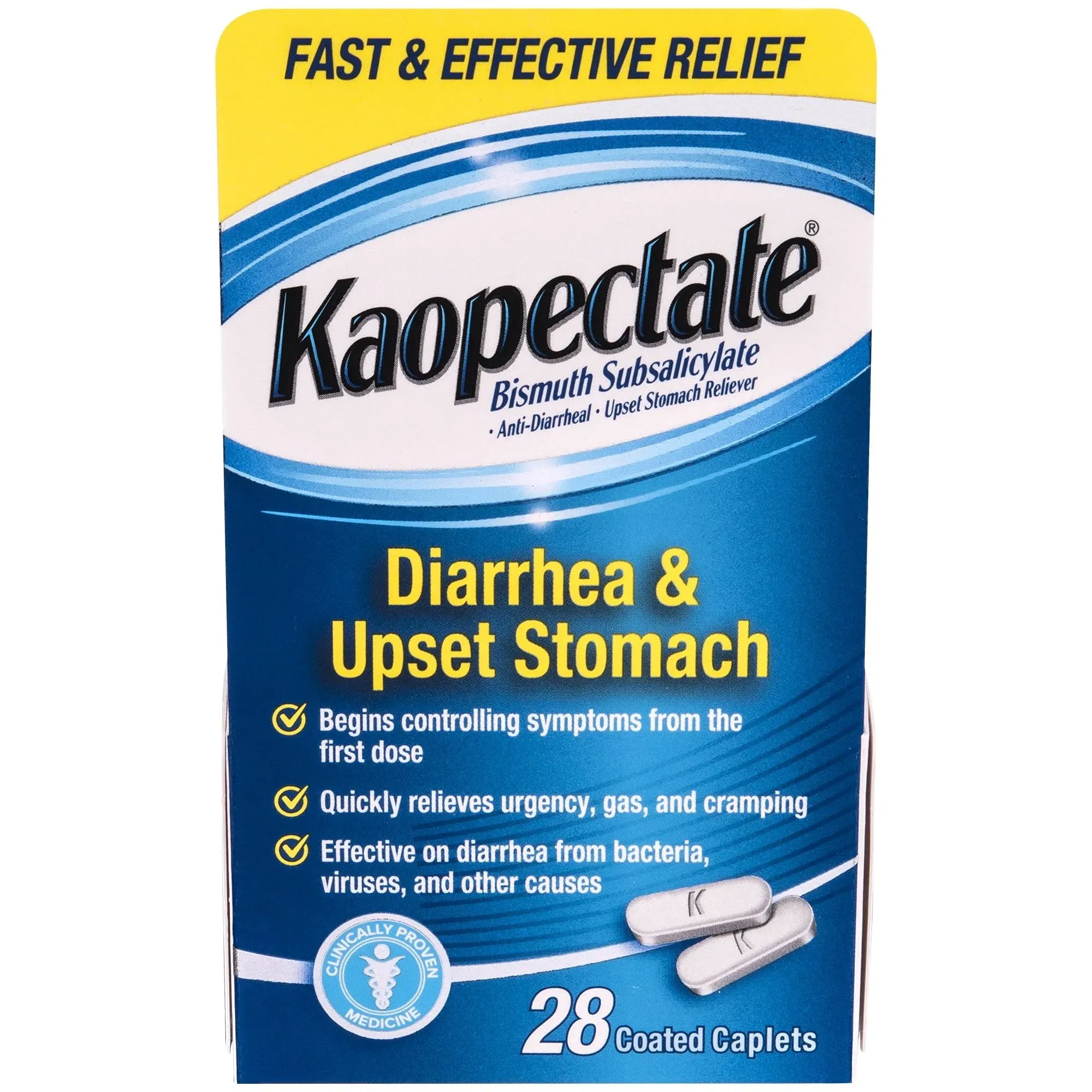 Kaopectate Multi-Symptom Relief Anti-Diarrheal Upset Stomach Reliever Caplets, 28 Count