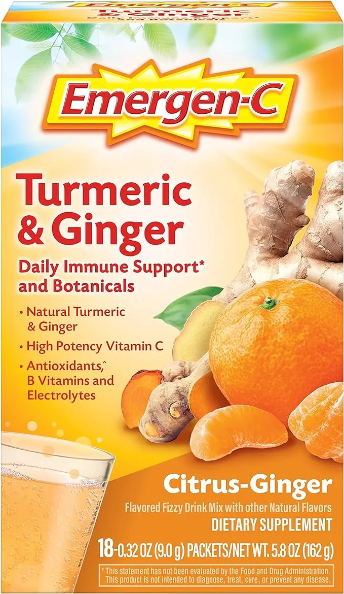 Emergen-C Turmeric & Ginger, Citrus-Ginger - 18 pack, 0.32 oz packets