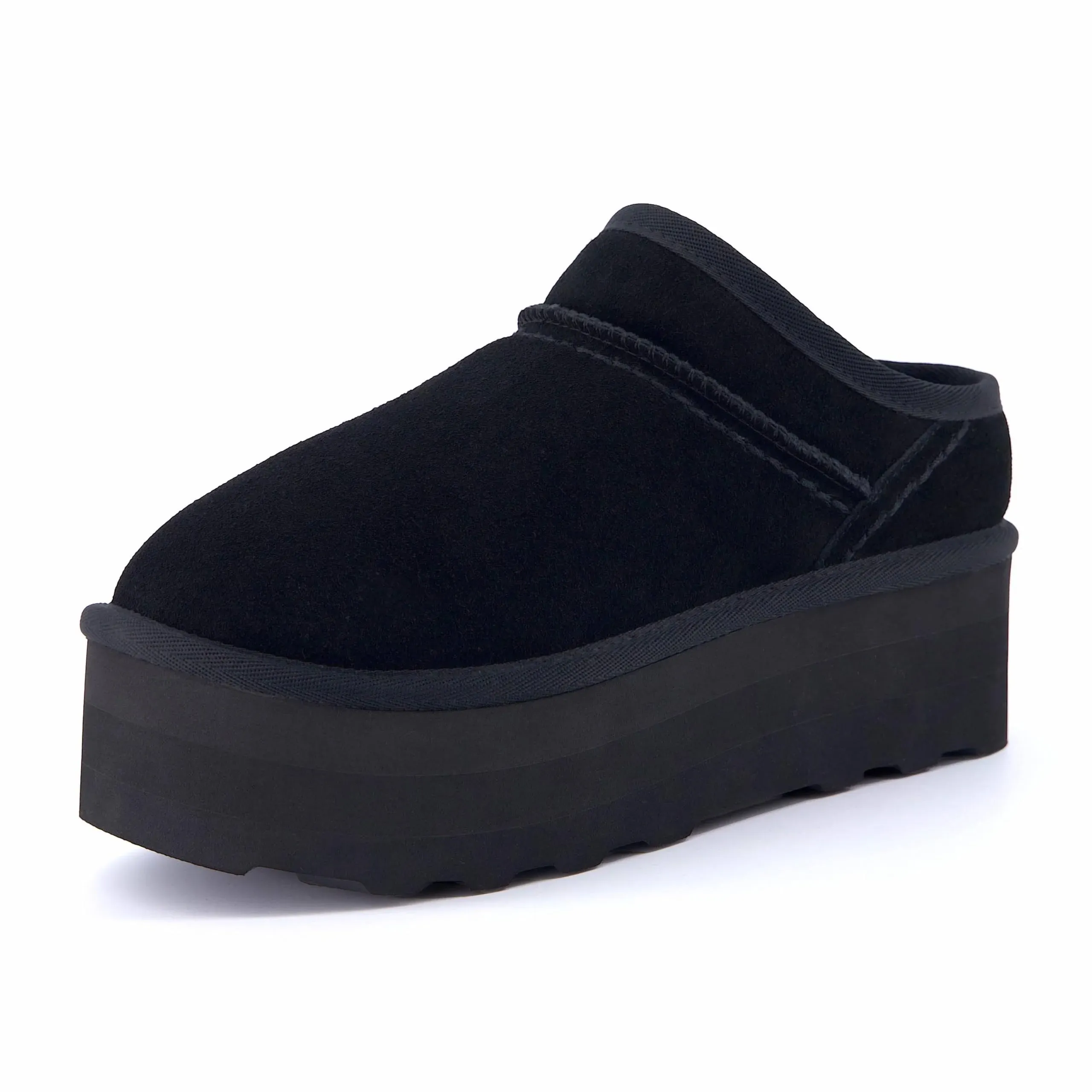 CUSHIONAIRE Women's Huggy Genuine Suede Cozy Mule Platform +Memory Foam, Wide Widths Available