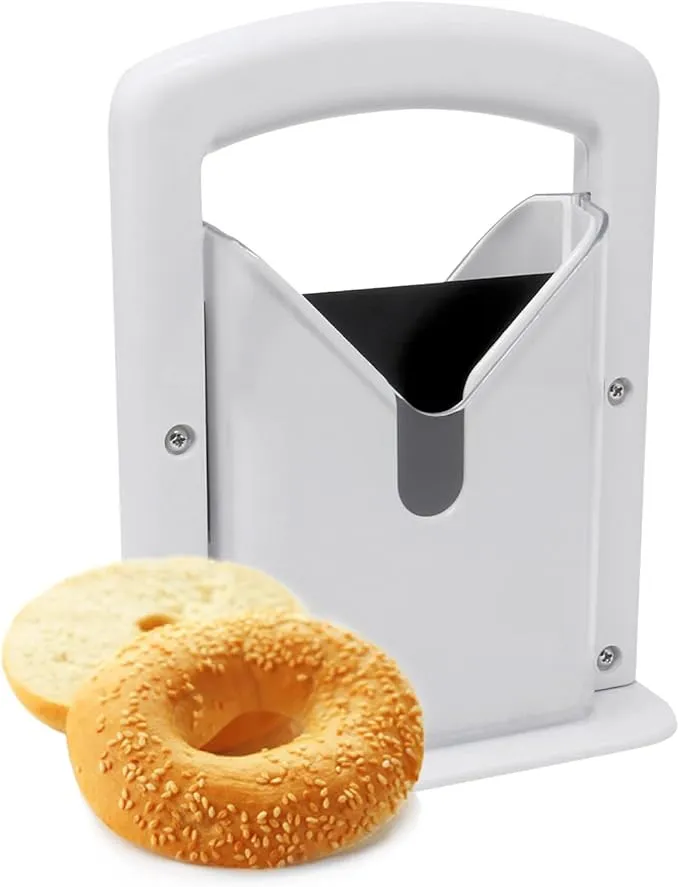 Bagel Slicer, Perfect for Bagels, Cutter, Safety Handle, Stainless Steel (white), 6.8x3.7x8.8inch