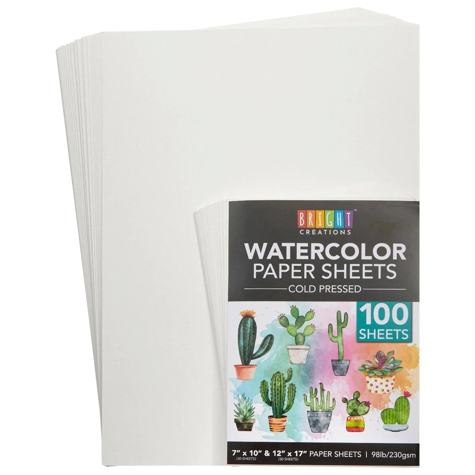 Bright Creations 100 Sheets Cold Pressed Watercolor Paper (7x10 inches, 12x17 inches) for Artists Students & Beginners