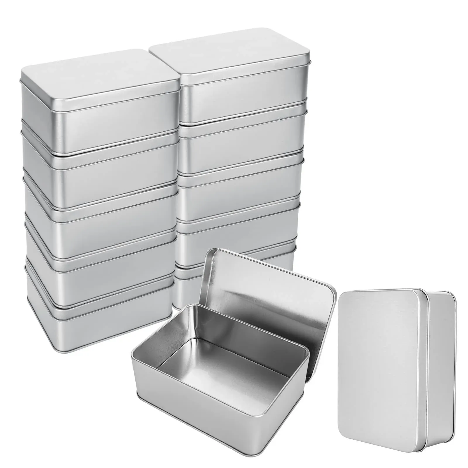 RHBLME 12 Pack Silver Metal Rectangular Tin Box Lids, 4.9" x 3.6" x 1.8" Large ...