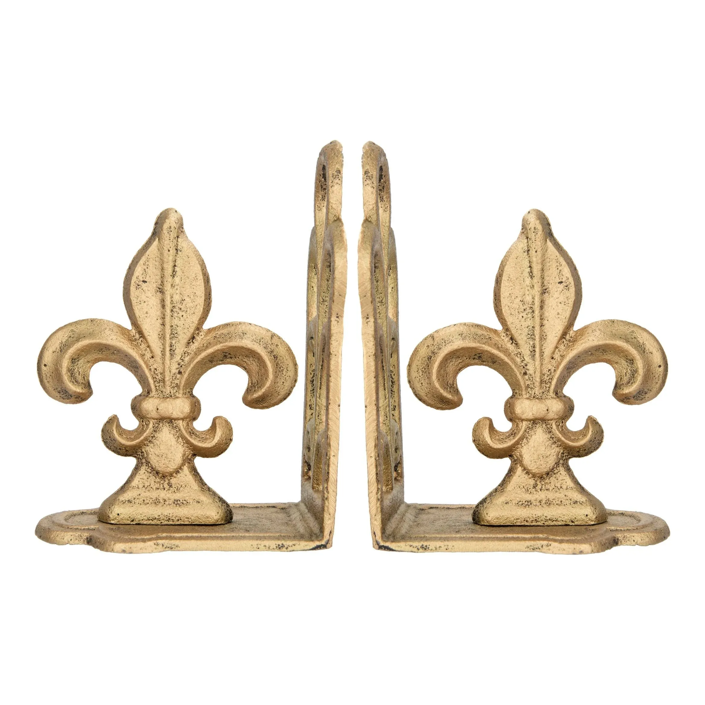 Distressed Gold Fleur de Lis Shaped Iron Bookends Set By Hello Honey | Michaels®