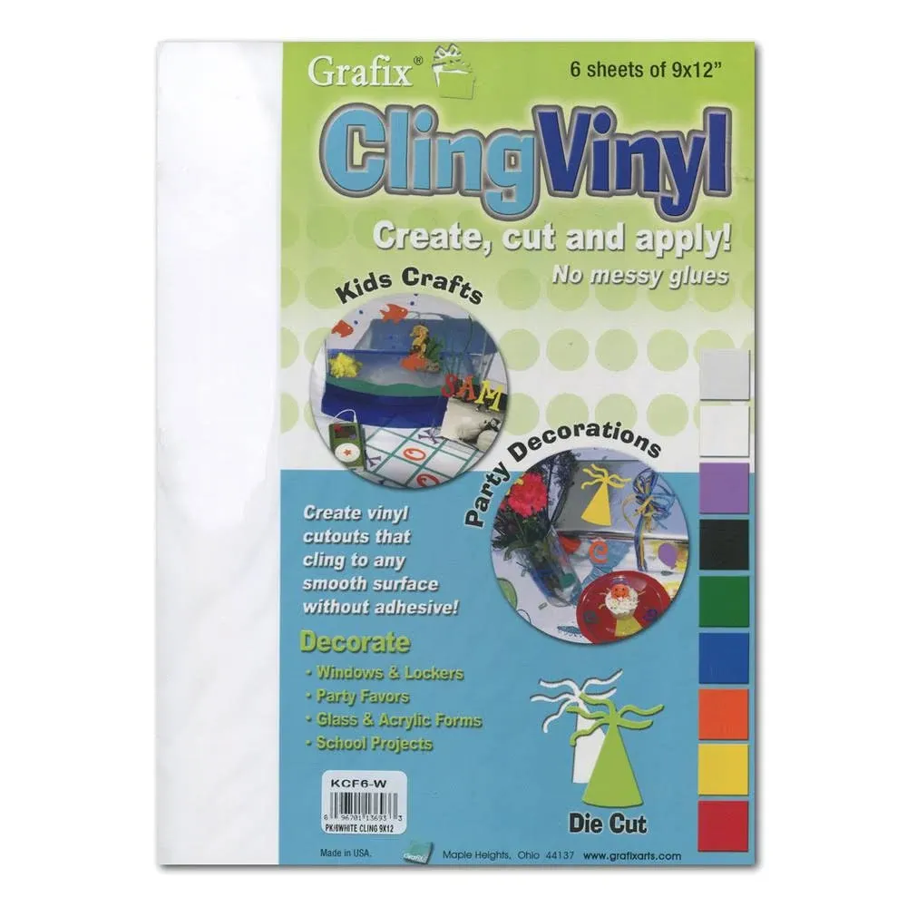 Grafix White Static Cling Film 9"x12", Create Your Own Window Clings and Temporary Decorations, Just Stick to Any Glass, Acrylic, or Glossy Surface, Pack of 6